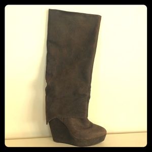 tall leather wedge boots